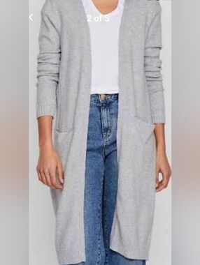 Part Two Light Grey Cashmere Blend Open Cardigan Duster (Size Large)